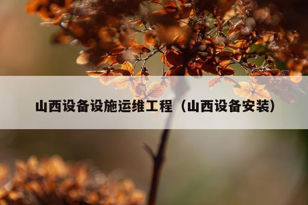 山西设备设施运维工程（山西设备安装）