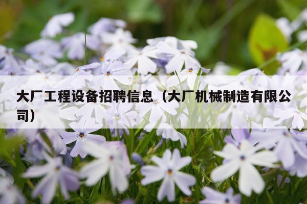 大厂工程设备招聘信息（大厂机械制造有限公司）