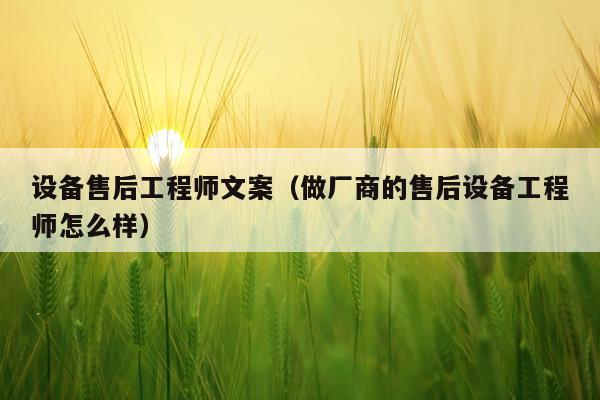 设备售后工程师文案（做厂商的售后设备工程师怎么样）
