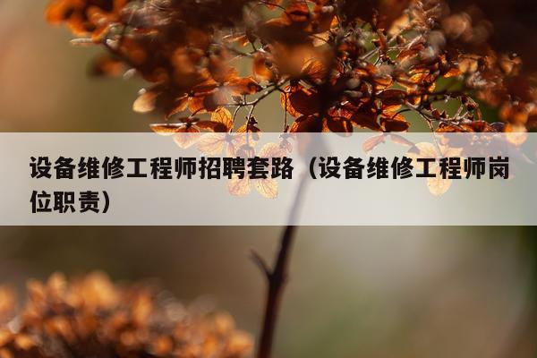 设备维修工程师招聘套路（设备维修工程师岗位职责）