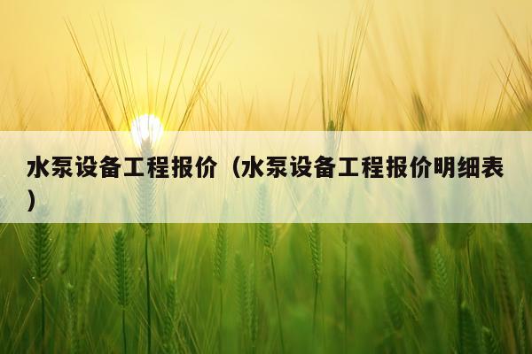 水泵设备工程报价（水泵设备工程报价明细表）